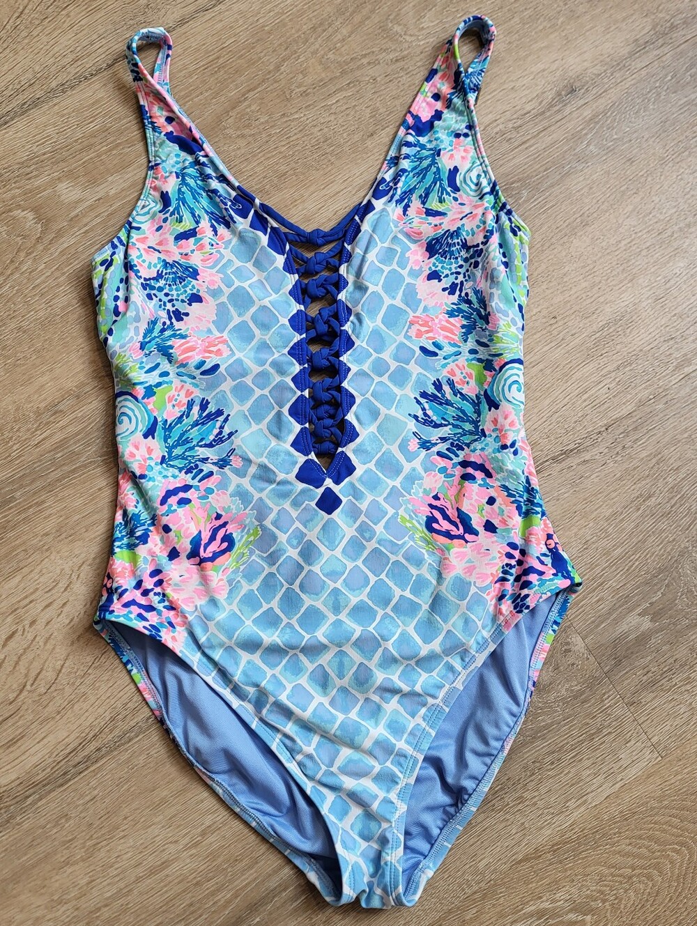 Lilly Pulitzer One Piece Isle Lattice Swimsuit Bathing Suit 8 Hidden Treasure